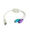 Cable Conversor 3GO C101/ USB Macho - 2x PS2 Macho/ 10cm/ Blanco