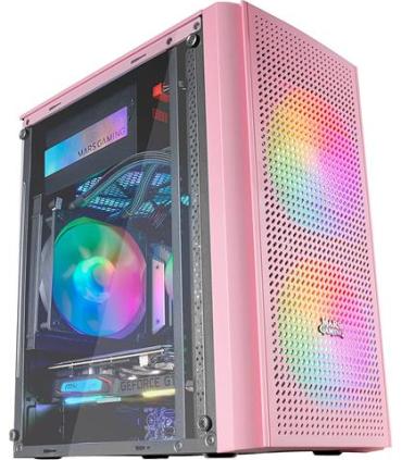 Caja Microatx Gaming Mars Gaming Mc300 Pink Frontal Mesh 3xventiladores 120mm Rgb Lateral De Cristal Templado Sin Fuente De A