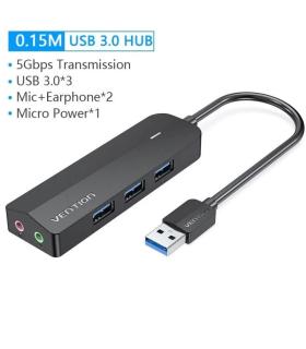 Hub USB 3.0 con Tarjeta de Sonido Vention CHIBB/ 3xUSB/ 1xMicroUSB PD