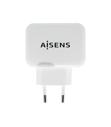 AISENS Cargador USB 17W 5V 3.4A, 2xUSB Con Control AI, Blanco