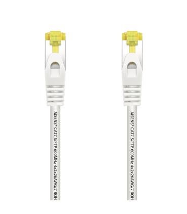 AISENS Cable De Red Latiguillo RJ45 LSZH Cat.7 600 MHz S FTP PIMF AWG26, Blanco, 0.5 m