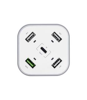 AISENS Cargador 48W 5 Puertos 3x USB-A 1x USB-C 1x USB QC3.0, Blanco