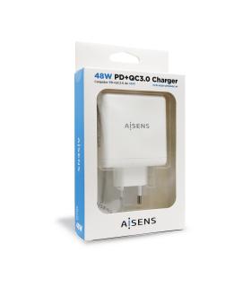 AISENS Cargador 48 W, 1x USB-C PD3.0 30 W, 1x USB-A QC3.0 18 W, Blanco