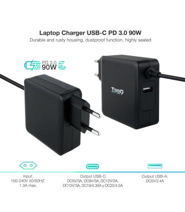 TooQ TQLC-USBC90PD adaptador e inversor de corriente Auto 90 W Negro