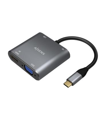 AISENS Conversor USB-C a VGA HDMI 4K USB3.0 USB-C PD, USB-C M-VGA H-HDMI H-USB-A H-USB-C H, Gris, 15CM