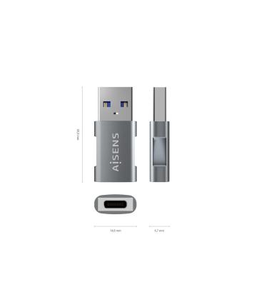 AISENS Mini Adaptador USB 3.2 GEN2 10G 3A, Tipo USB-C H-A M, Gris