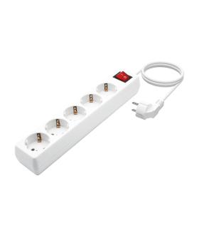 AISENS Base Multiple 5 Tomas con Interruptor con Cable 3×1.5mm2, Blanco, 1.4 m