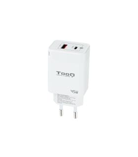 TooQ Cargador de Pared GaN USB-C PD + USB-A QC 45W, Blanco