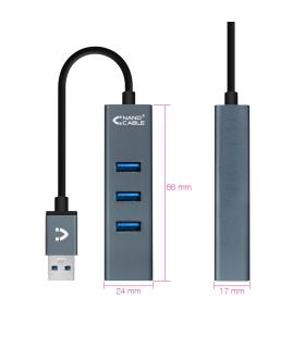 Nanocable USB 3.0 4xUSB3.0. USB-A M-USB 3.0 H, Gris, 10 cm