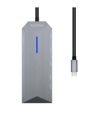 AISENS USB-C Dock 9 en 1, USB-C a 1x HDMI, 1xRJ45, 3x USB, 1x PD, 1x Audio, 1x SD, 1x Micro SD, Gris, 15 cm