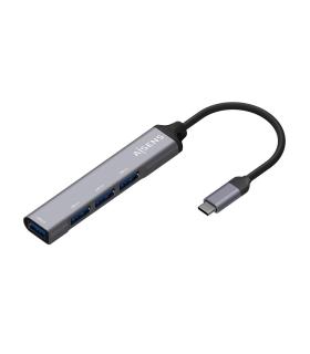 AISENS Hub USB 3.1 USB-C, Tipo C M - 4x Tipo A H, Gris, 10 cm