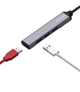 AISENS Hub USB 3.1 USB-C, Tipo C M - 4x Tipo A H, Gris, 10 cm