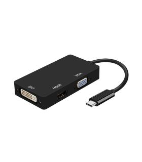 AISENS Conversor USB-C A DVI HDMI VGA, USB-C M-DVI H-HDMI H-VGA H, Negro, 15cm