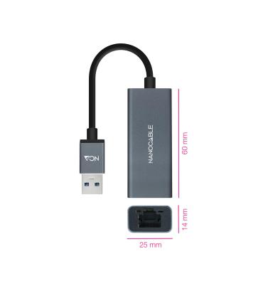 Nanocable Conversor USB 3.0 a Ethernet Gigabit 10 100 1000 Mbps, Aluminio, Gris, 15 cm