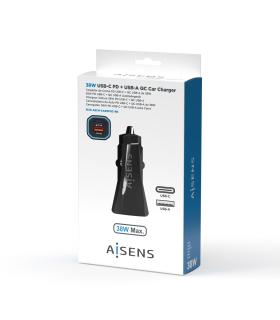 AISENS Cargador de Coche 38W,1XUSB-C PD3.0 20W,1XUSB-A QC3.0 18W, Negro