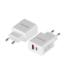 AISENS Cargador 20W, 1xUSB-C PD3.0, 1xUSB-A QC3.0, Blanco