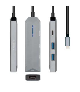 AISENS USB-C dock 4 en 1, USB-C a 1xHDMI, 2xUSB, 1xPD, Gris, 15 cm