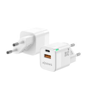 AISENS Cargador Gan 20W, 1xUSB-C PD3.0 QC4.0, 1xUSB-A QC3.0, Blanco