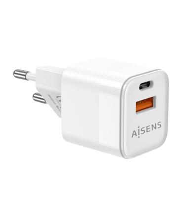 AISENS Cargador Gan 30W, 1xUSB-C PD3.0 QC4.0, 1xUSB-A QC3.0, Blanco