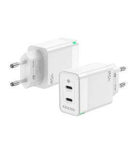 AISENS Cargador Gan 45W, 2xUSB-C PD3.0 QC4.0, Blanco