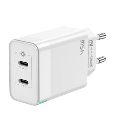 AISENS Cargador Gan 45W, 2xUSB-C PD3.0 QC4.0, Blanco