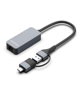 AISENS Conversor USB3.2 Gen1 USB-A+USB-C a Ethernet 2.5G 10 100 1000 2500 Mbps, Gris, 15cm