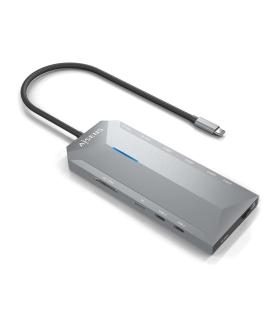 AISENS USB-C Dock 12 En 1, USB-C A 2xHDMI, 1xRJ45, 3xUSB-A, 2xUSB-C, 1xUSB-C PD, 1xAudio, 1xSD, 1xMicro SD, Gris, 30cm