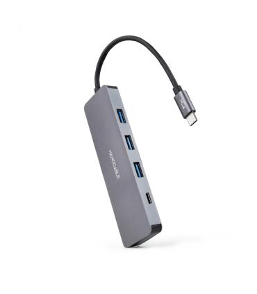 Nanocable Hub USB-C a 3xUSB3.0 H + 1xUSB-C H Aluminio 10 cm, Gris