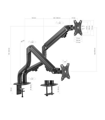 AISENS Soporte de Mesa ECO Contrapeso Giratorio e Inclinable para Monitor TV 8Kg (3 Pivotes, 2 Brazos) de 17-32, Negro