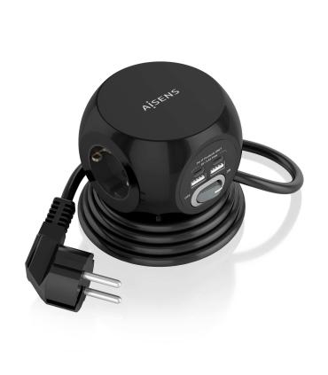 AISENS Regleta de Enchufes Sobremesa Multifuncion con 3 Tomas + 2xUSB-C, 2xUSB-A, 1.4M, Negro