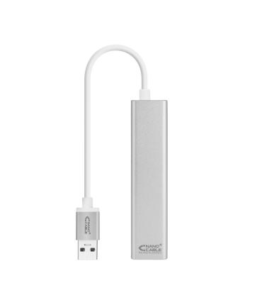 Nanocable Conversor USB 3.0 a Ethernet Gigabit + 3xUSB 3.0, Plata, 15 cm