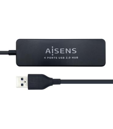 AISENS Hub USB 2.0, Tipo A M - 4 x Tipo A H, Negro, 30 cm