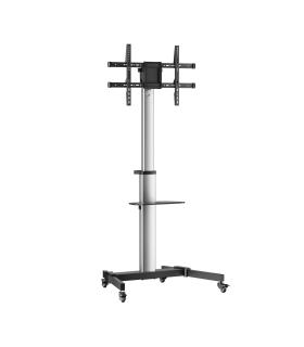 AISENS Floor Stand with Wheel, DVD Tray for Monitor TV 50Kg from 37-86, Black-Silver