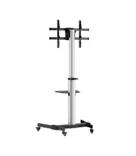 AISENS Floor Stand with Wheel, DVD Tray for Monitor TV 50Kg from 37-86, Black-Silver