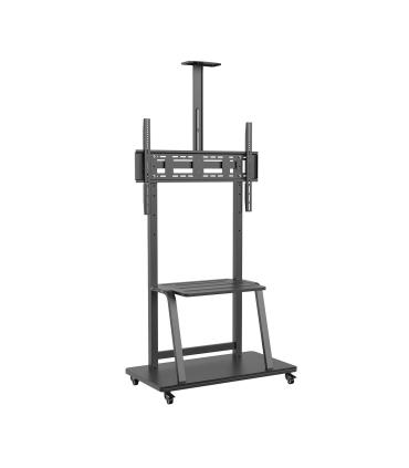 AISENS Soporte de Suelo ECO con Rueda, Bandeja para DVD y Soporte de Cámara para Monitor TV 150Kg de 37-100, Negro