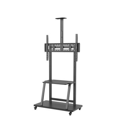 AISENS Soporte de Suelo ECO con Rueda, Bandeja para DVD y Soporte de Cámara para Monitor TV 150Kg de 37-100, Negro