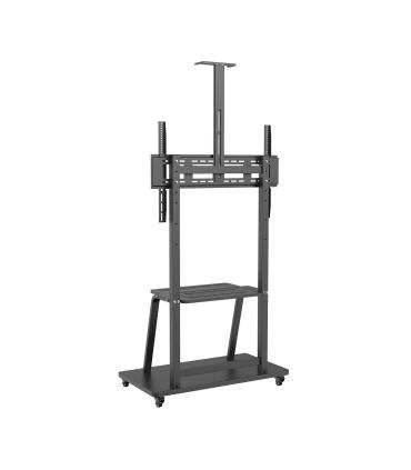 AISENS Soporte de Suelo ECO con Rueda, Bandeja para DVD y Soporte de Cámara para Monitor TV 150Kg de 37-100, Negro