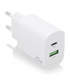 AISENS Cargador 20W, 1xUSB-C PD3.0, 1xUSB-A QC3.0, Blanco