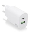 AISENS Cargador 20W, 1xUSB-C PD3.0, 1xUSB-A QC3.0, Blanco