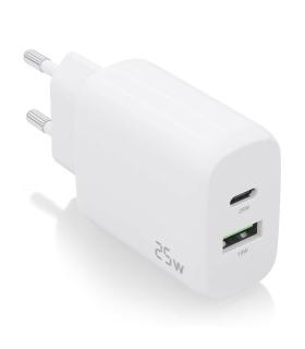 AISENS Cargador 25W, 1xUSB-C PD3.0, 1xUSB-A QC3.0, Blanco