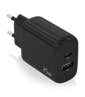 AISENS Cargador 25W, 1xUSB-C PD3.0, 1xUSB-A QC3.0, Negro