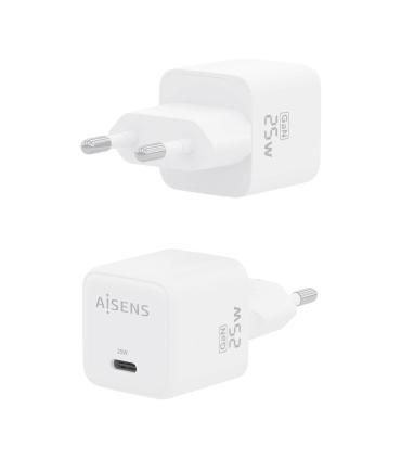 AISENS Cargador GaN 25W, 1xUSB-C PD3.0 QC4.0, Blanco