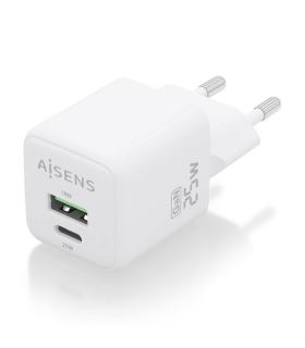 AISENS Cargador GaN 25W, 1xUSB-C PD3.0 QC4.0, 1xUSB-A QC3.0, Blanco