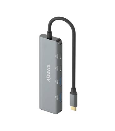 AISENS Hub USB 3.2 Gen1 5G USB-C, USB-C M-2xUSB-C H-2xUSB-A H, Gris, 15 cm