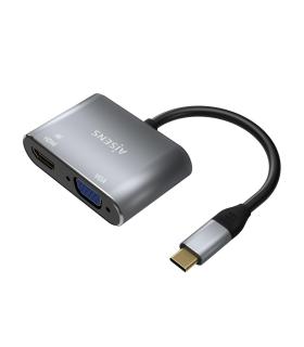 AISENS Conversor USB-C a VGA HDMI 4K, USB-C M-VGA H-HDMI H, Gris, 15CM