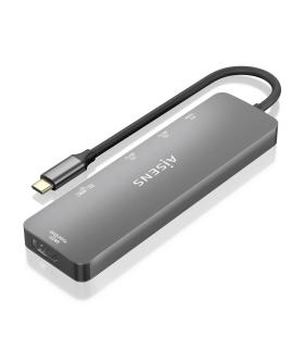 AISENS USB-C Dock 6 EN 1, USB-C a 1xHDMI, 2xUSB-A, 1xUSB-C PD 100W, 1xSD, 1xMicro SD, Gris, 15cm