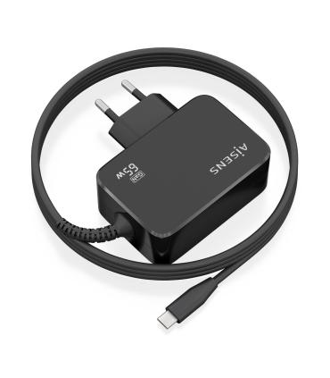 AISENS Cargador GaN 65W PD3.0 1xUSB-C 1.8m, Negro