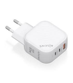 AISENS Cargador GaN 65W, 2xUSB-C PD3.0 QC4.0, 1xUSB-A QC3.0, Blanco