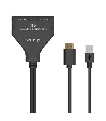 AISENS HDMI Duplicador 4K@30HZ 1×2 con Alimentación USB y Cable, Negro, 30 cm