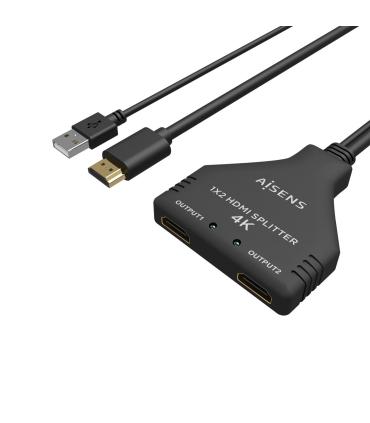 AISENS HDMI Duplicador 4K@30HZ 1×2 con Alimentación USB y Cable, Negro, 30 cm